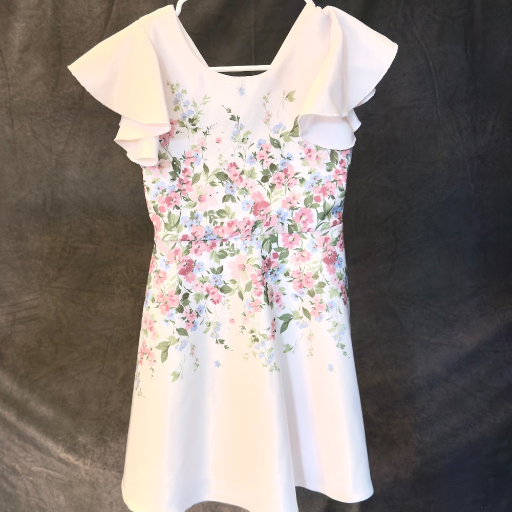 Zunie Girls White Floral Dress size 10Y